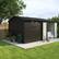Left. Anysun - 12x10ft Metal Garden Shed with Window, Shelves & Foldable Worktable, Outdoor Storage with Apex Roof & Locking Door - Black.