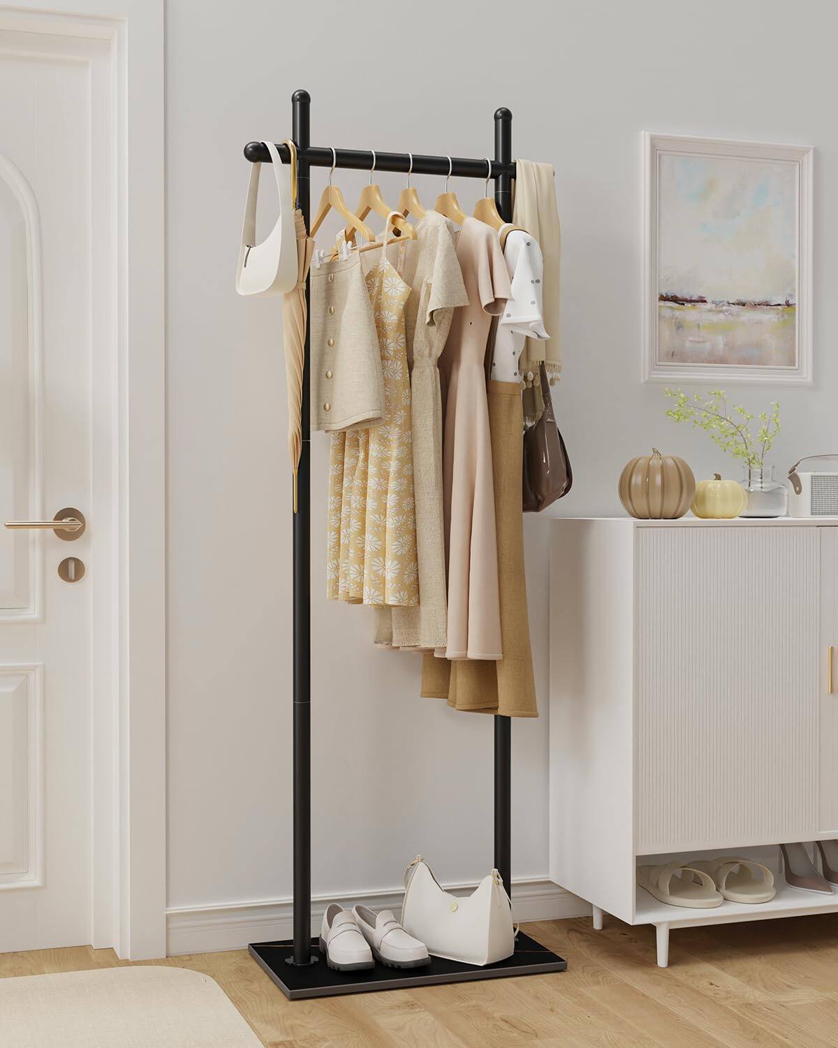 Alt View 1. Refined Abode Design - Coat Rack Freestanding With Rock Base Metal Hanger Stand Industrial Garment Clothes Tree For Bedroom Living... - White 19.7*11.8*68.9in.