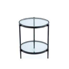Boyel Living - 21.65 in. Black Frame Round Glass Top Coffee Table with Storage Shelf - Black+Glass