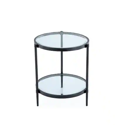 Front. Boyel Living - 21.65 in. Black Frame Round Glass Top Coffee Table with Storage Shelf - Black+Glass.