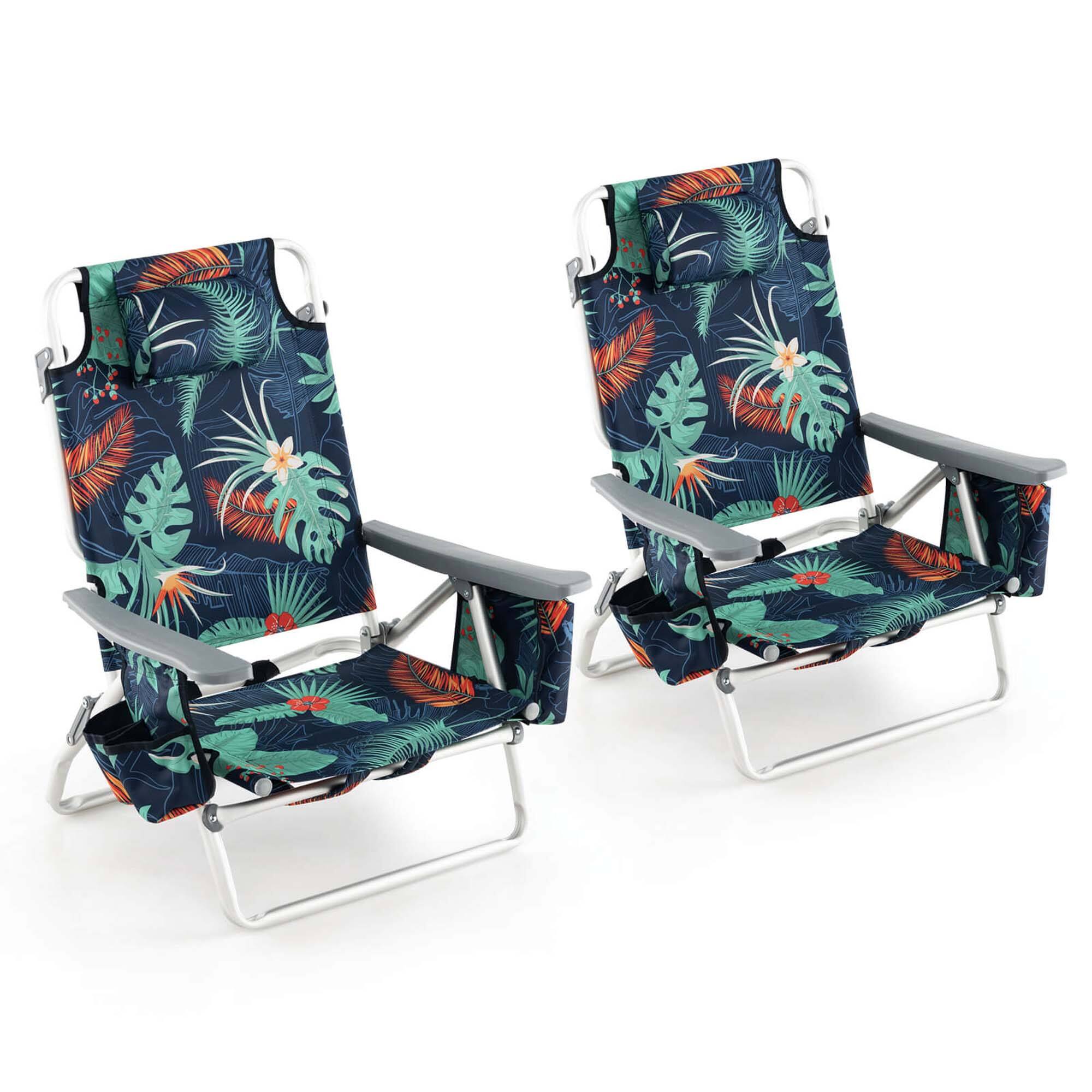 Alt View 2. Costway - 2-Pack Folding Backpack Beach Chair 5-Position Outdoor Reclining Chairs with Pillow - Dark Green.