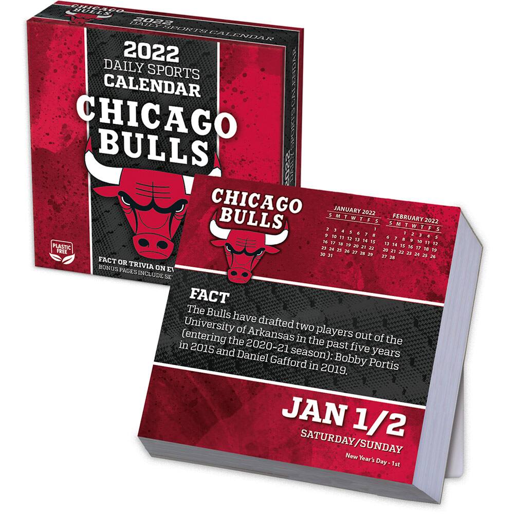 **2022 Daily Sports Calendar**  
**CHICAGO BULLS**

**FACT**  
The Bulls have drafted two players out of the University of Arkansas in the past five years (entering the 2020-21 season): Bobby Portis in 2015 and Daniel Gafford in 2019.

**JAN 1/2**  
**SATURDAY/SUNDAY**  
New Year's Day - 1st

---

**January 2022**  
S M T W T F S  
1 2 3 4 5 6 7  
8 9 10 11 12 13 14  
15 16 17 18 19 20 21  
22 23 24 25 26 27 28  
29 30 31  

**February 2022**  
S M T W T F S  
1 2 3 4 5  
6 7 8 9 10 11 12  
13 14 15 