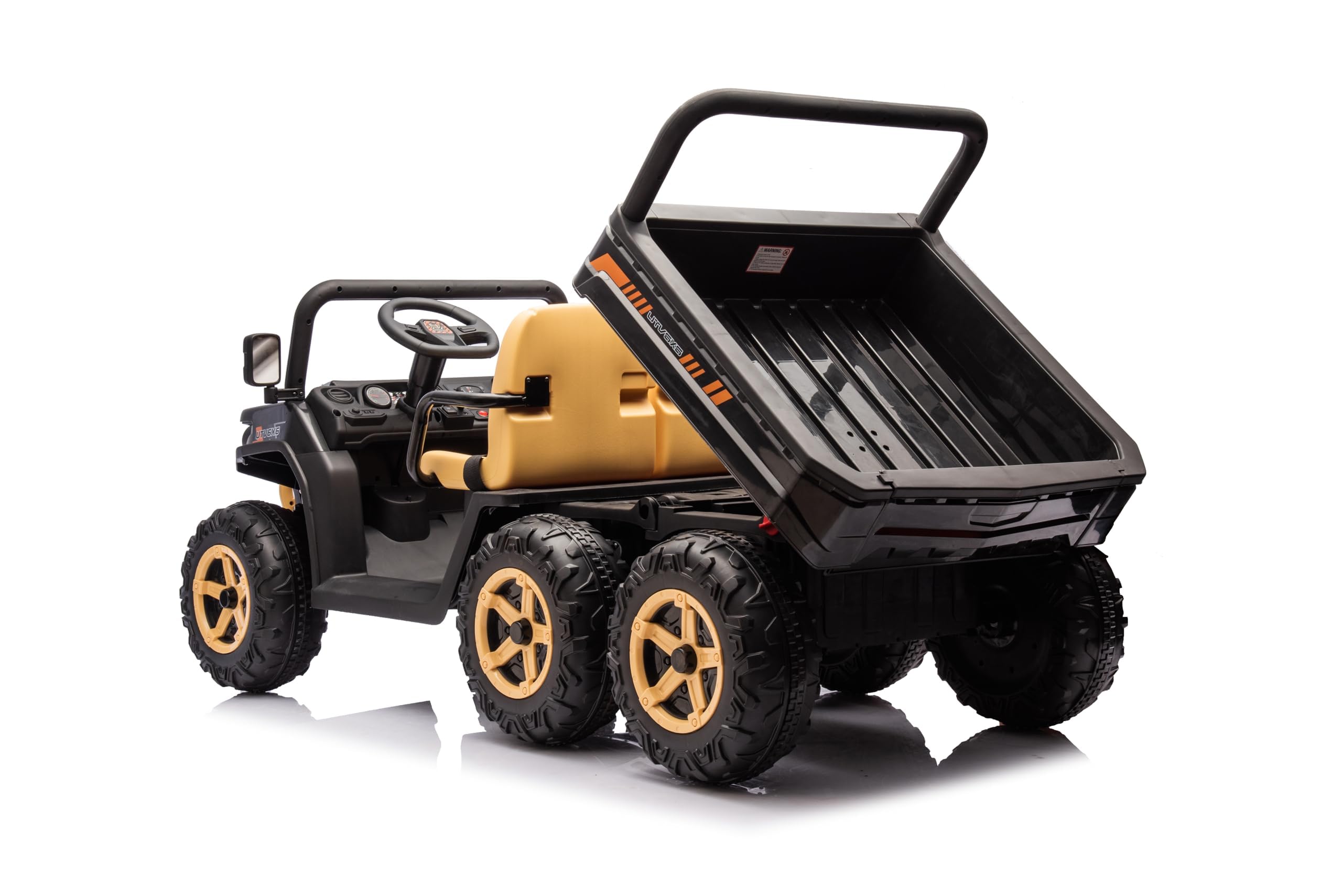 Back. GARVEE - 24V Kids 6-Wheel Electric Ride-On Truck with Four 35W Motors, 2.4G Parental Remote Control,Liftable Rear Bucket & Shovel - Black.