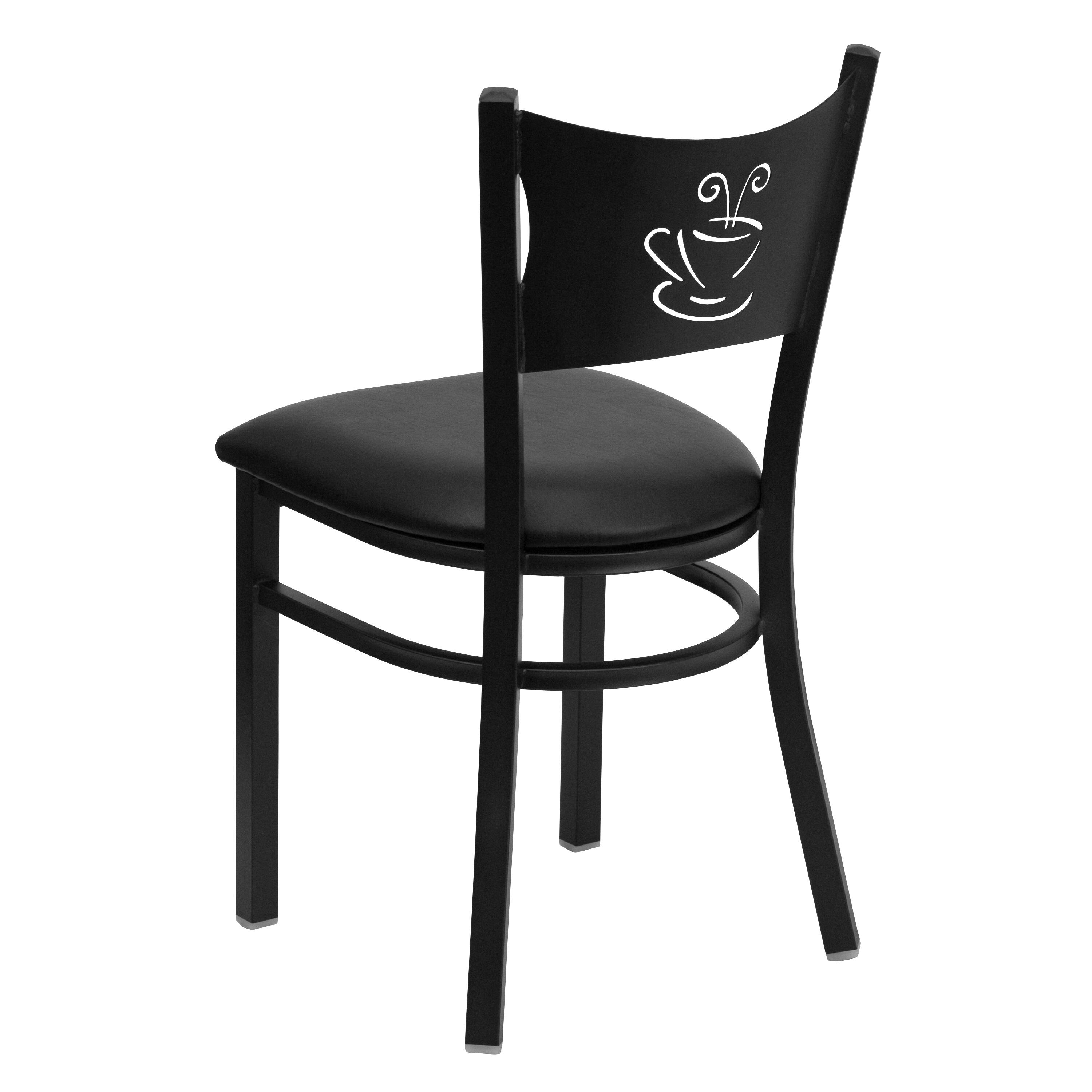 Alt View 5. Emma + Oliver - Coffee Back Metal Restaurant Dining Chair - Black Vinyl Seat/Black Metal Frame.