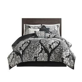 Gracie Mills - Muriel Damask Dreams 7-Piece Cotton Printed Comforter Set - Black