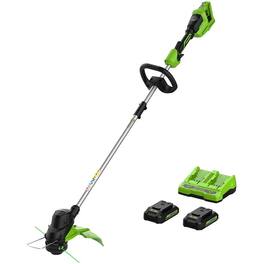 Greenworks - 48V (24V x 2) 15" Cordless String Trimmer, with (2) 2Ah USB Batteries and Dual Port Rapid Charger - Green