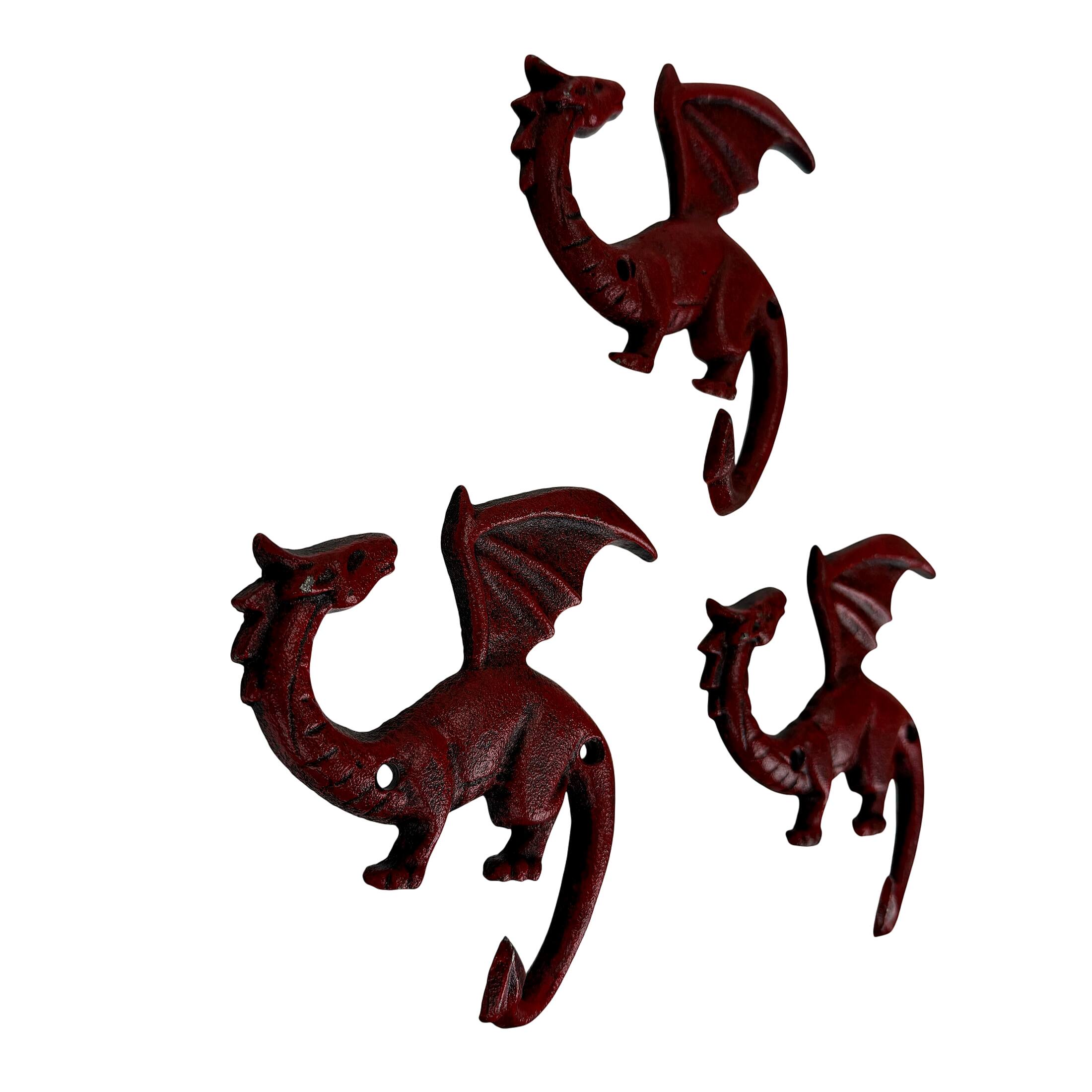 Alt View 1. Things2Die4 - Set of 3 Dragon Wall Hooks Red Rust Cast Iron Gothic 5.25 in Decorative - Red.