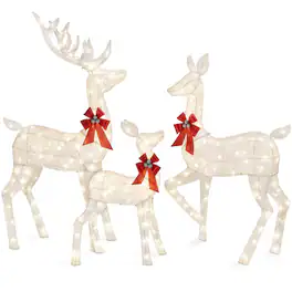 Best Choice Products - 6.5ft 3-Piece Lighted Christmas Deer Set Outdoor Yard Decoration w/ 385 LED Lights, Stakes - White