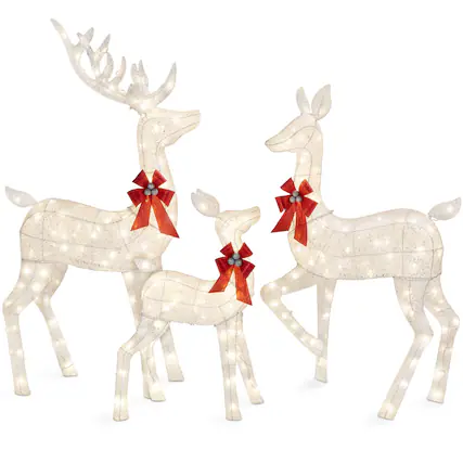 Front. Best Choice Products - Best Choice Products 6.5ft 3-Piece Lighted Christmas Deer Set Outdoor Yard Decoration w/ 385 LED Lights, Stakes - White - White.