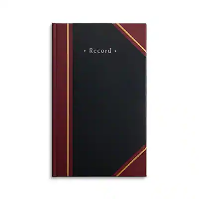 Front. Staples - Record Book, 7.25" x 11.75" - Black/Burgundy.