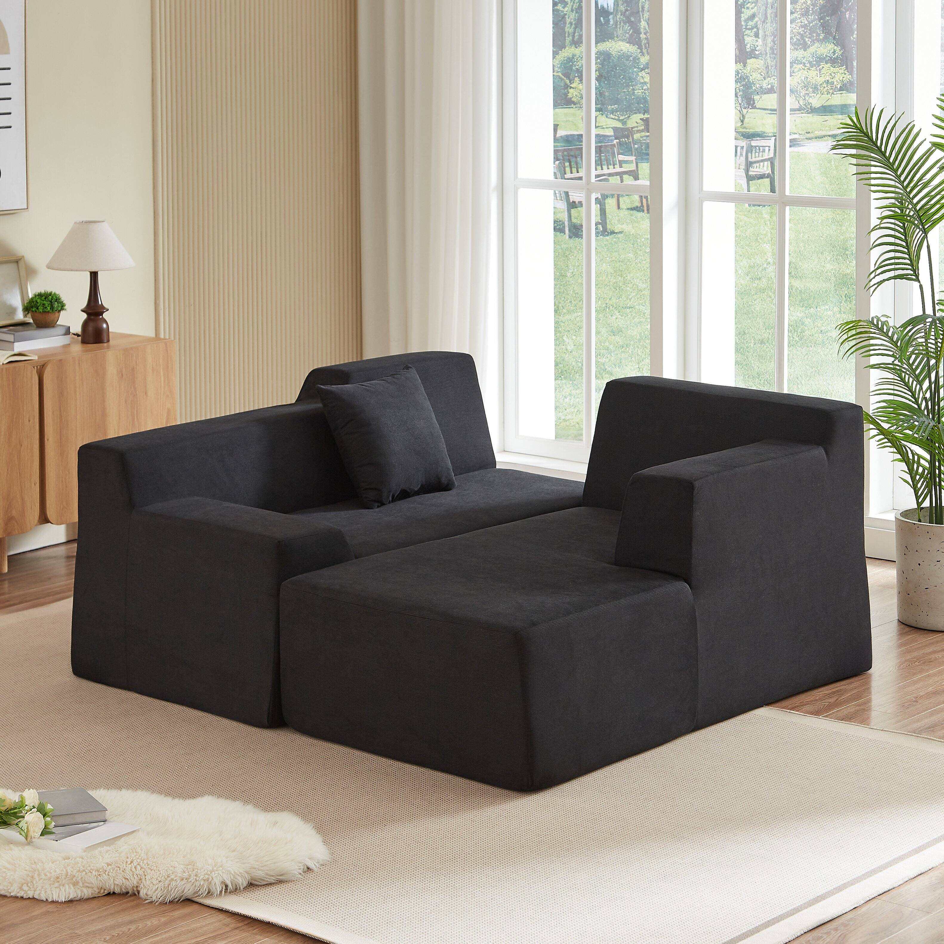 Left. Anysun - Anysun L-Shaped Design Right-Facing Modern Minimalist Corduroy High Raised Thickened Back Sofa - Black.