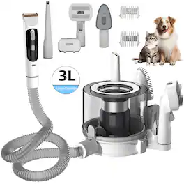 WHALL - 5-in-1 Pet Grooming Vacuum with 3 Modes, 3L Large Dustbin, and Low Noise for Effective Dog Hair Removal and Cleaning