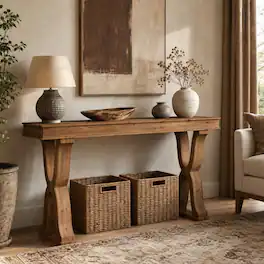 Tribesigns - 63" Solid Wood Farmhouse Console Table with Thicken Tabletop - Brown