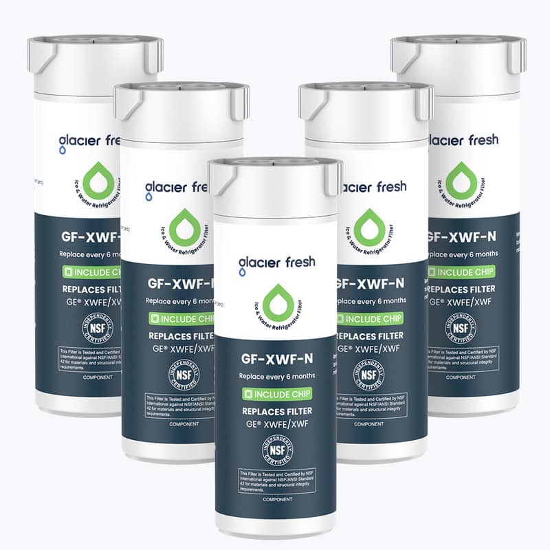 GLACIER FRESH - XWFE Water Filter(with chip), Replacement for GE XWFE, XWF Refrigerator Water Filter, NSF/ANSI 42, 5 Pack