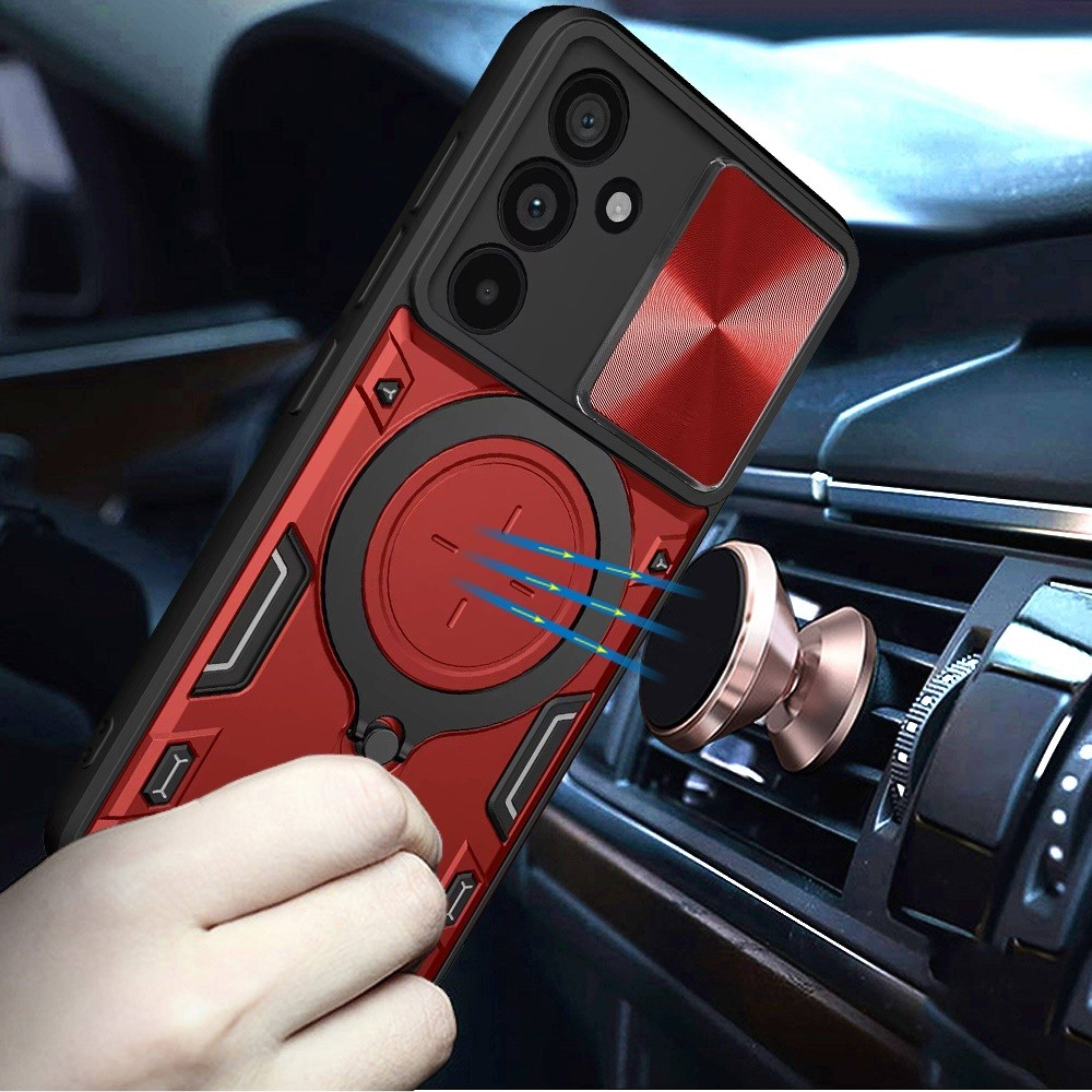 Left. Kitcheniva - Heavy-Duty Magnetic Ring Case With Integrated Lens Protection And Tempered Glass For Samsung Galaxy A37 Red - Blue.