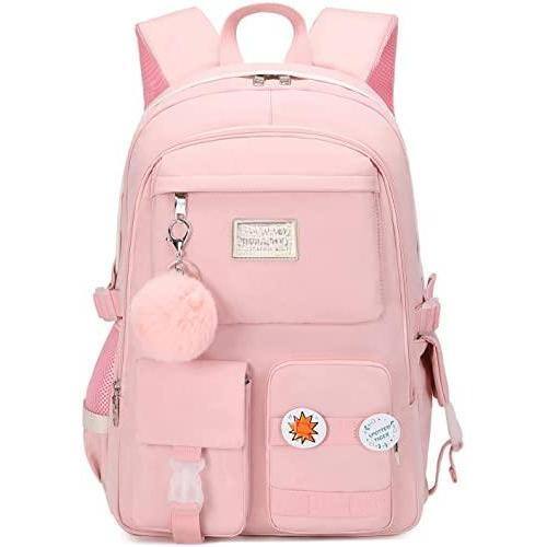Front. Pacoar Cade - Backpack Aesthetic For Teen Girl Cute School Bag Bookbag Anime Backpacks (black) - Pink.