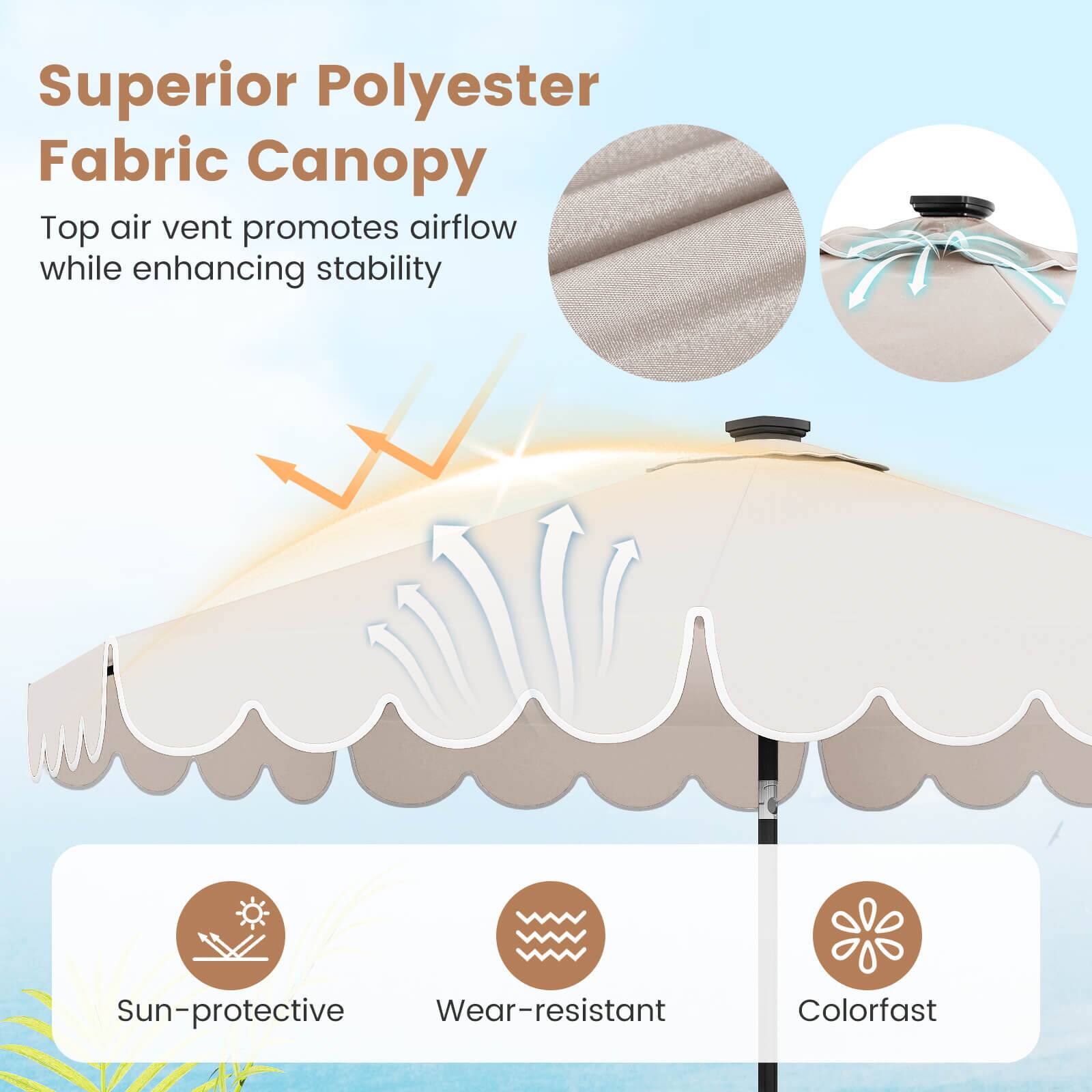 Superior Polyester Fabric Canopy: Top air vent promotes airflow while enhancing stability. Sun-protective, Wear-resistant, Colorfast.