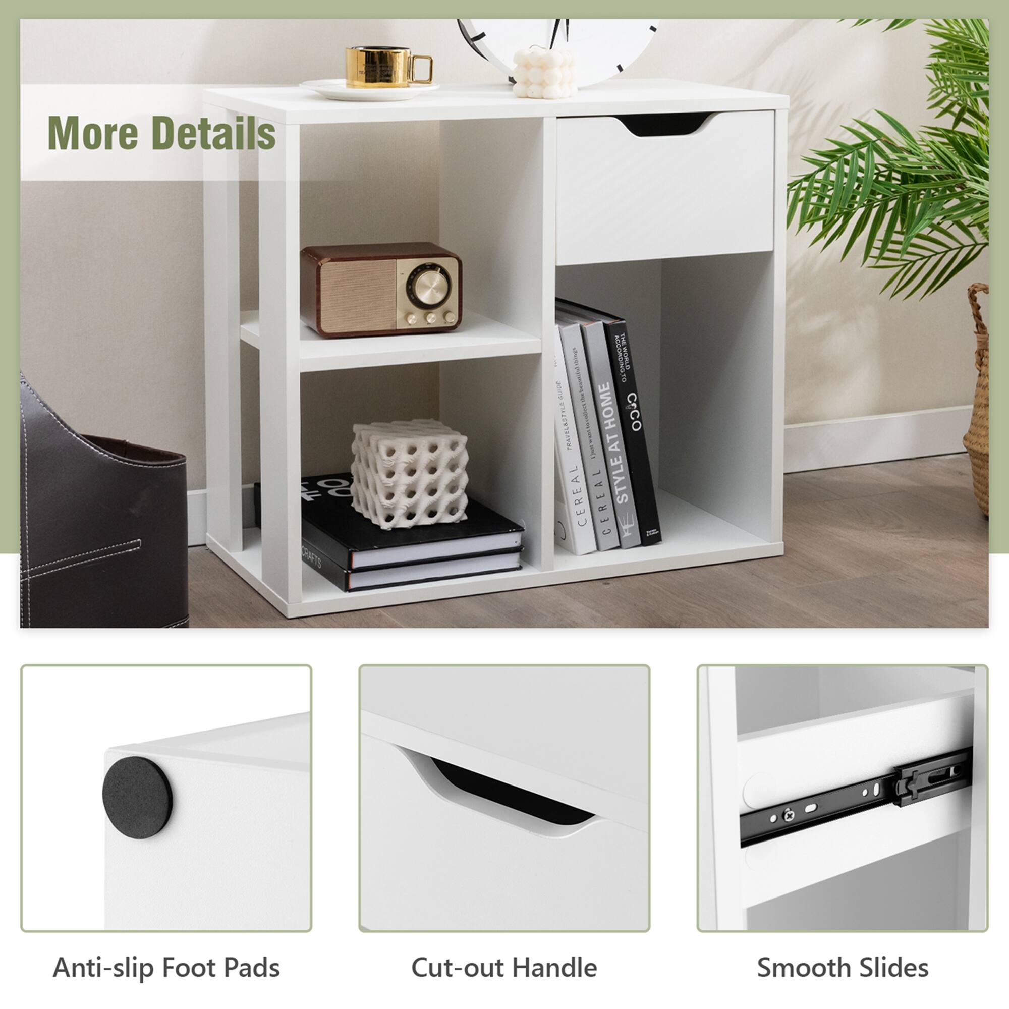 More Details: Anti-slip Foot Pads, Cut-out Handle, Smooth Slides.