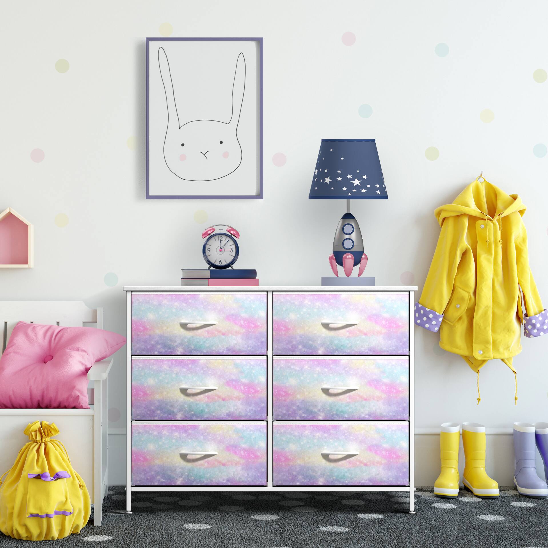 Alt View 4. Sorbus - Sorbus Dresser with 6 Drawers, Furniture Storage Tower Unit for Bedroom, Hallway, Closet Wood Top Fabric Drawers Chest - Tie-Dye Pastel.