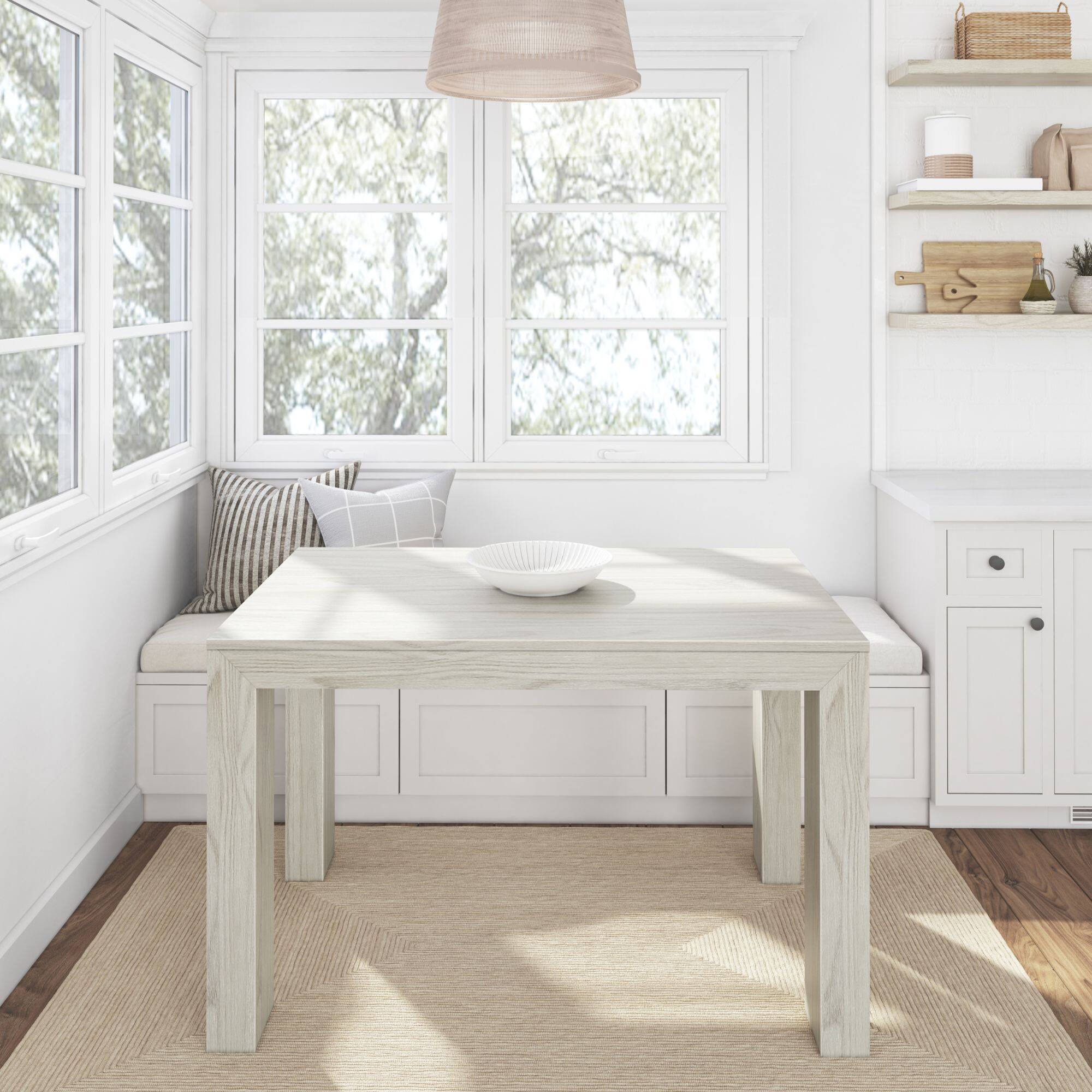 Alt View 1. Plank+Beam - Modern Solid Wood Dining Table - 1219mm/48in, White Sand Wirebrush - White Sand Wirebrush.