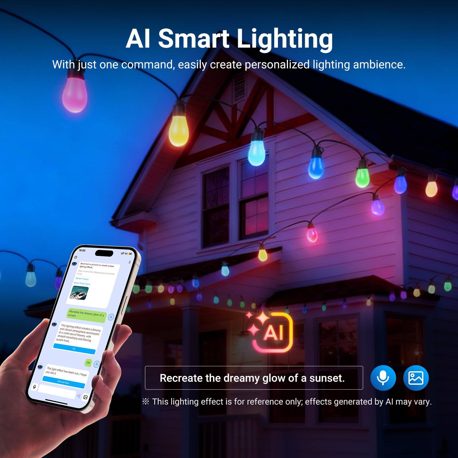 AI Smart Lighting  
With just one command, easily create personalized lighting ambience.  

Recreate the dreamy glow of a sunset.  
This lighting effect is for reference only; effects generated by AI may vary.