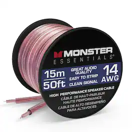 Monster - Essentials High Performance Speaker Wire 14 Gauge Copper Clad Aluminum (CCA) Speaker Cable 50 FT Spool - Black