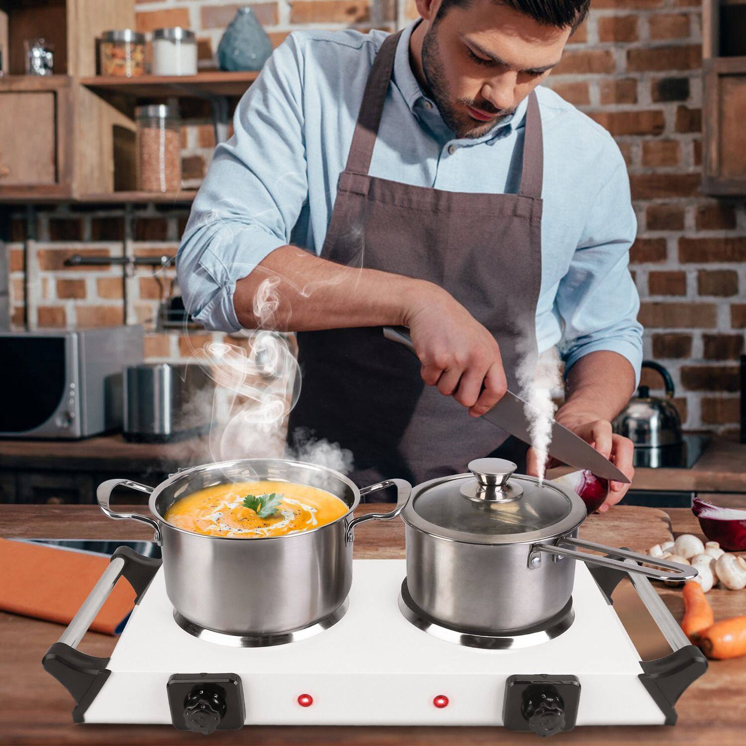 Left. Mirfee - 2000W Portable Dual Burner, 5-Temp Settings, 5.5in Coils, for Apartments & RVs - White.