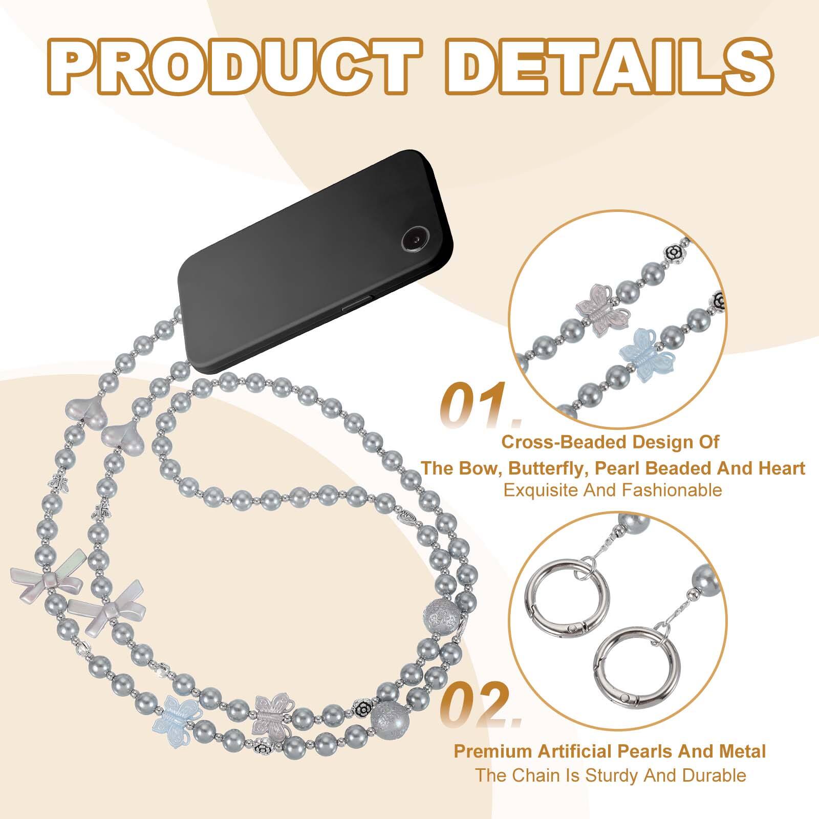 PRODUCT DETAILS

01. Cross-Beaded Design Of The Bow, Butterfly, Pearl Beaded And Heart Exquisite And Fashionable

02. Premium Artificial Pearls And Metal The Chain Is Sturdy And Durable