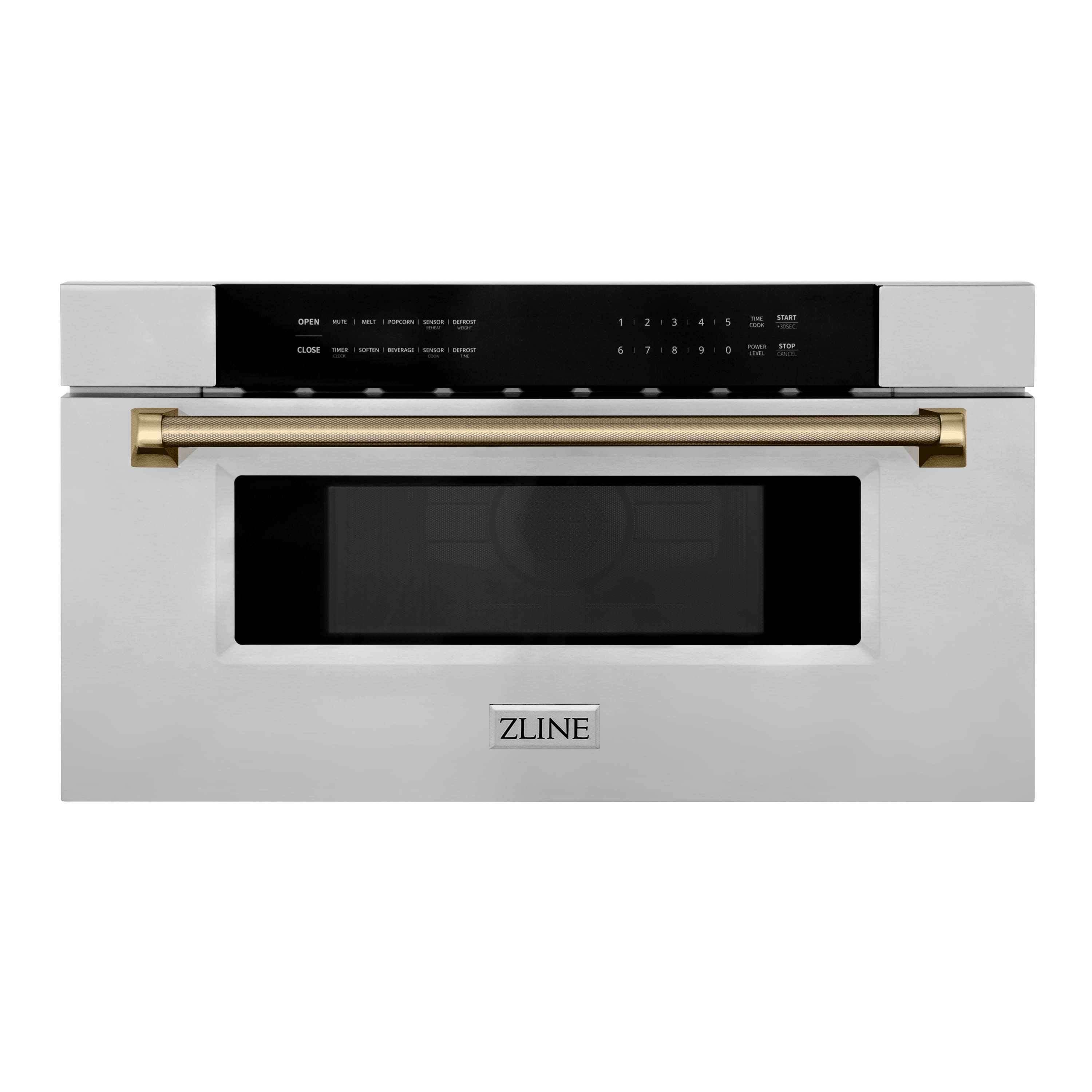 Autograph 30 in. 1.2 cu. ft. Built-in Microwave Drawer in Stainless Steel and Champagne Bronze Helix Handle Front