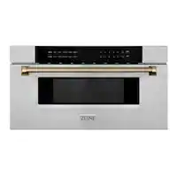 ZLINE - Autograph 30 in. 1.2 cu. ft. Built-in Microwave Drawer and Champagne Bronze Helix Handle - Stainless Steel - Front_Zoom