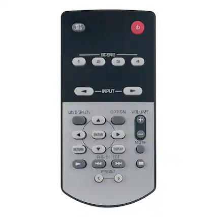 NET USB
SCENE 1 2 3 4
INPUT
ON SCREEN OPTION VOLUME + ENTER MUTE RETURN DISPLAY PRG SELECT PRESET