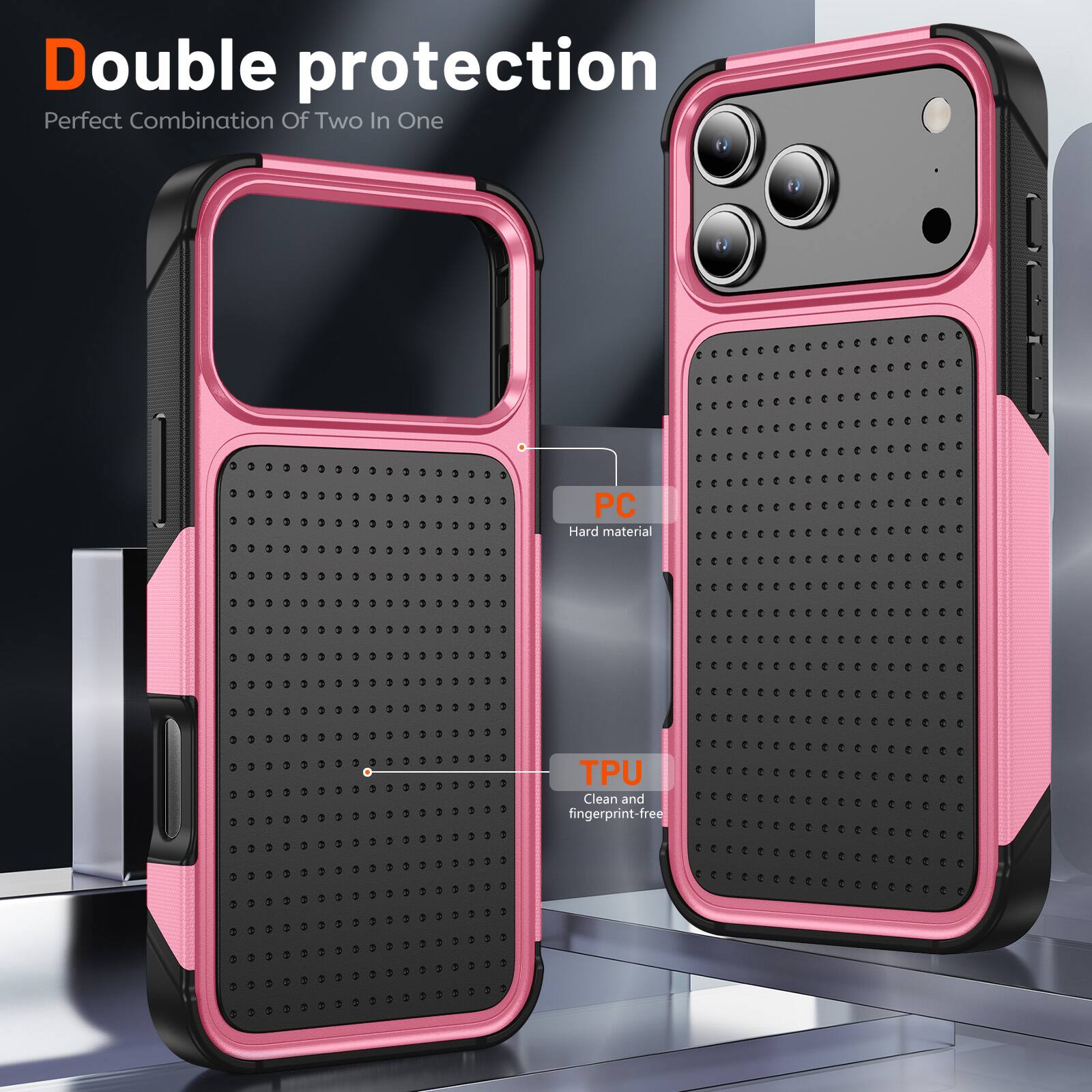 Double protection  
Perfect Combination Of Two In One

PC  
Hard material

TPU  
Clean and fingerprint-free