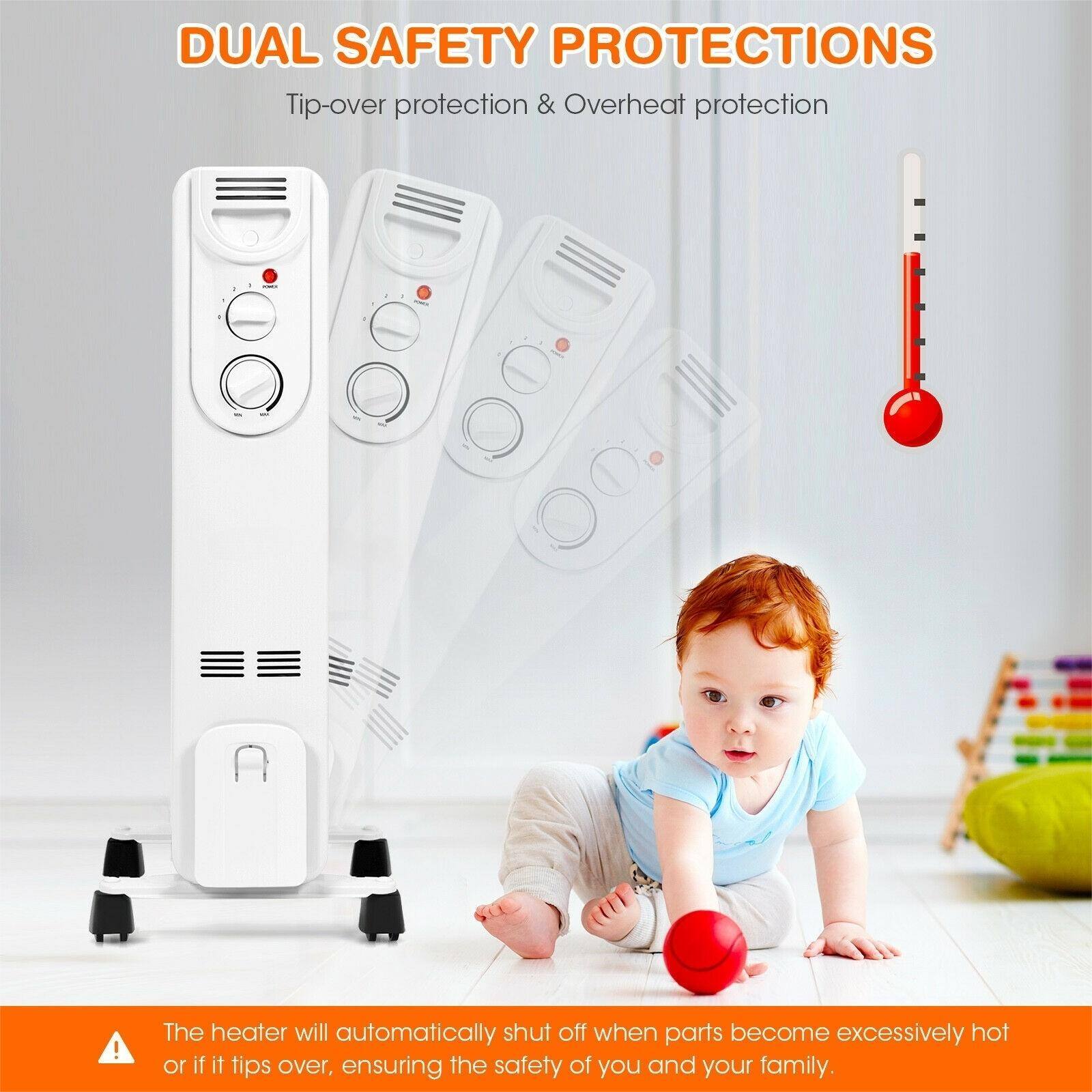 DUAL SAFETY PROTECTIONS Tip-over protection & Overheat protection

The heater will automatically shut off when parts become excessively hot or if it tips over, ensuring the safety of you and your family.
