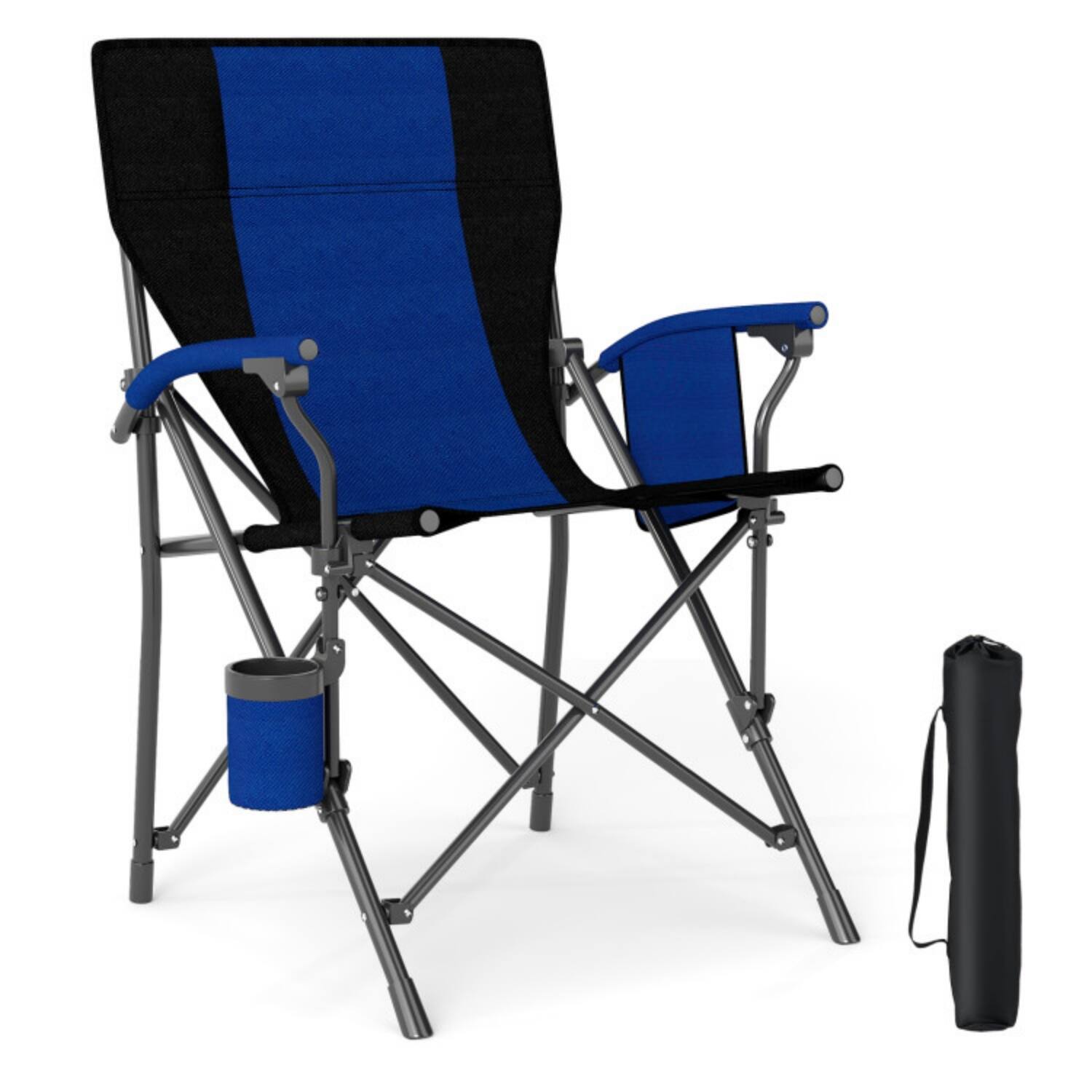 Alt View 4. Mondawe - Folding Portable Camping Chair w Cup Holder & Side Pocket Heavy Duty 350 lbs Oxford Cloth Carry Bag - Navy + Gray.
