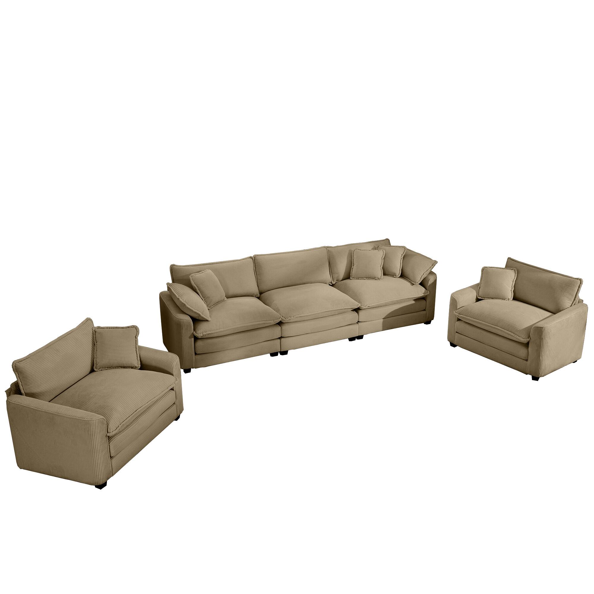 Alt View 2. LOVMOR - 3 Seater Corduroy Sofa Set Easy Assembly Memory Foam For Living Room Bedroom Home Theater Soft Textured Lounge - Tan.