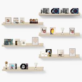 BOMEDA - 6 Pack 36 in Picture Ledge Floating Shelves, Wooden Wall Shelves for Nursery, Living Room & Bedroom Decor Display - Oak