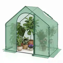 Costway - 6 x 3 x 5.5FT Mini Walk-in Greenhouse with PE Cover Rustproof PE-Coated Metal Frame - Green