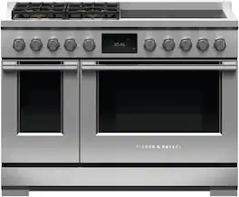 Fisher & Paykel - Professional 6.9 Cu. Ft. Freestanding Double Oven Dual Fuel True Convection Range with Self-Cleaning - Stainless Steel/Black Glass