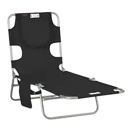 Outsunny - Chair with Face Hole, 5-Level Adjustable Outdoor Chaise Lounge Chair with Pillow for Beach - Black