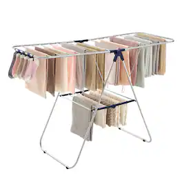 Songmics Home - Clothes Drying Rack, Laundry Rack, Free-Standing Indoor Airer, 21.7 x 58.3 x 39.4 Inches - Silver and Blue