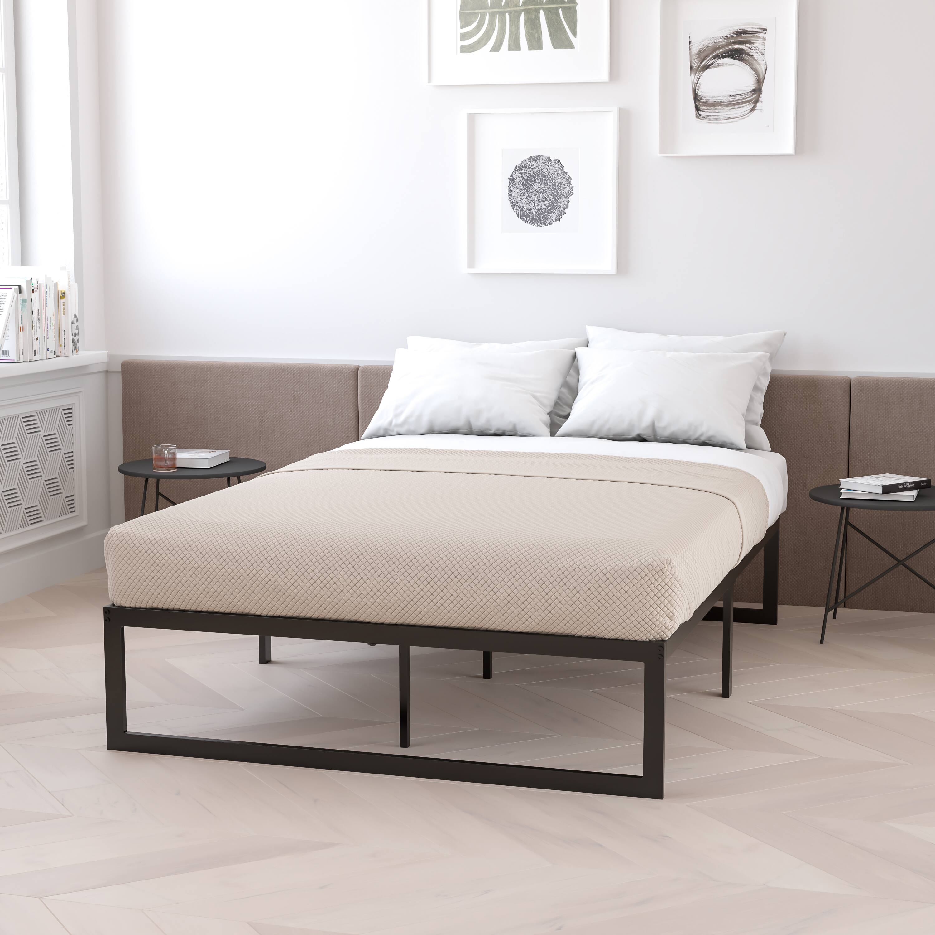 Front. Emma + Oliver - 14" Platform Bed Frame & 10" Mattress in a Box - No Box Spring Required - Black.