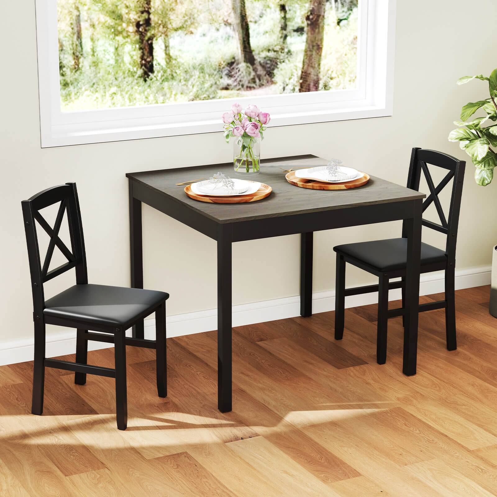 Alt View 1. Costway - Costway 3 PCS Dining Table Set Wooden Square Kitchen Table with 2 Upholstered Chairs - Gray.