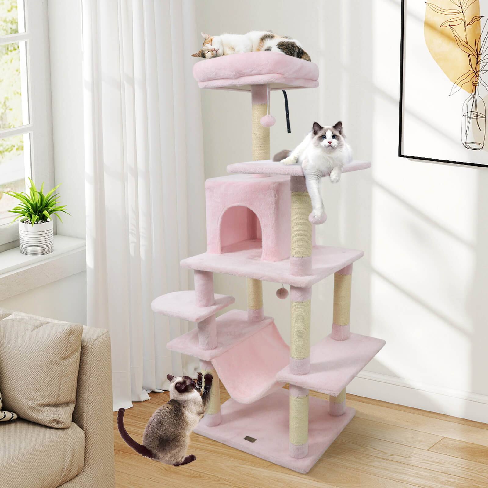 Alt View 3. Costway - Costway 58" Tall Multi-level Cat Tree with Upholstered Perch & Cat Condo, Comfy Hammock.