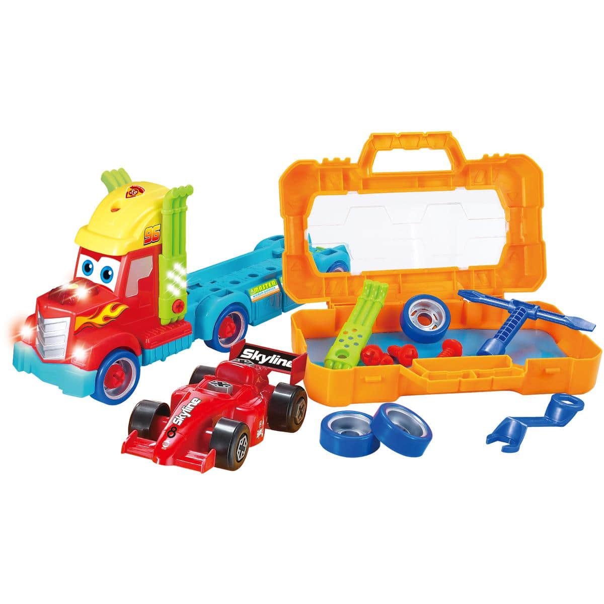 JuzToys - STEM Toys Building Toys For Kids, Take Apart Toys with Carrier Tool Box, Educational Toy Racing Car with Lights Sounds - Multi