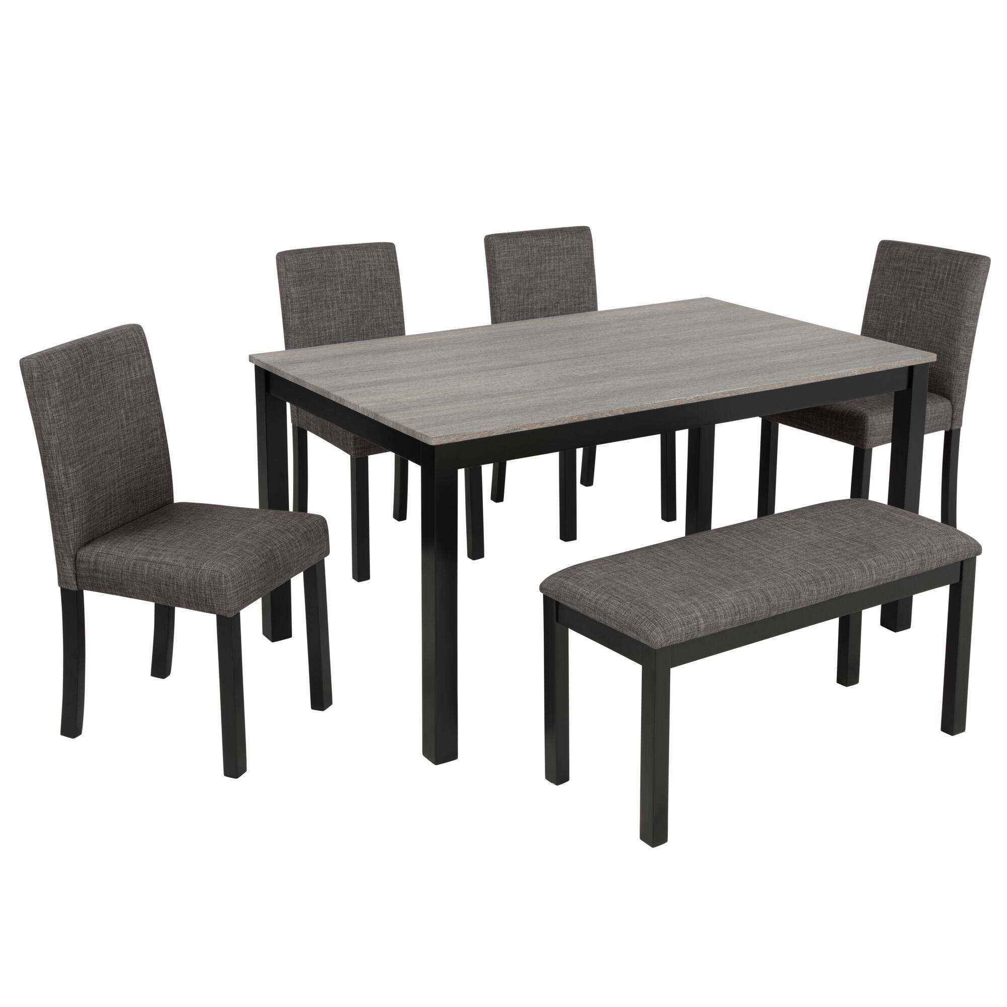 Front. APRILSOUL - 6-Piece Dining Table Set with Bench and Chairs Dining Table Set for 6 with Bench Light Gray and Black - Black,Light Gray.