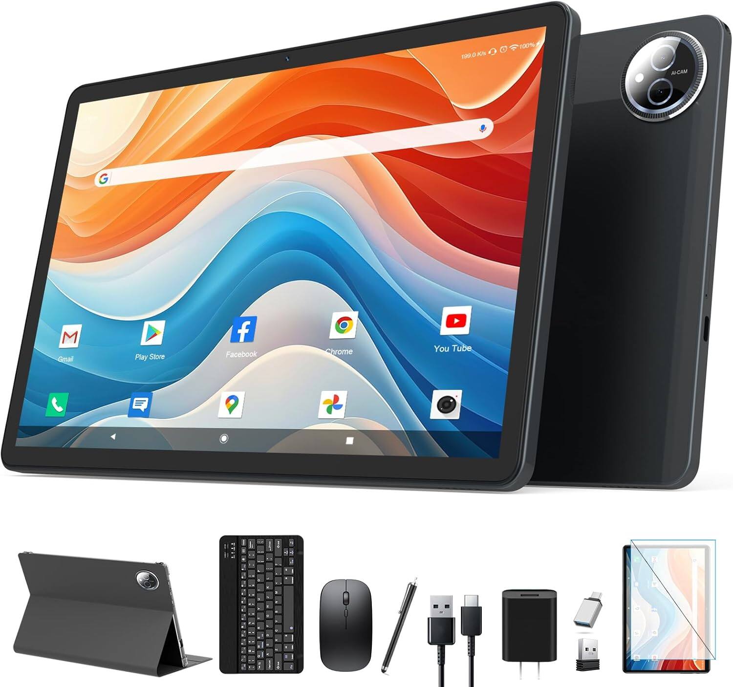 MEIZE - Android 14 Tablet 2025 Latest 11 Inch Tablets, 128GB+16(8+8 Expand)GB/512GB Expandable, Octa-Core Tablet Newest - Gray