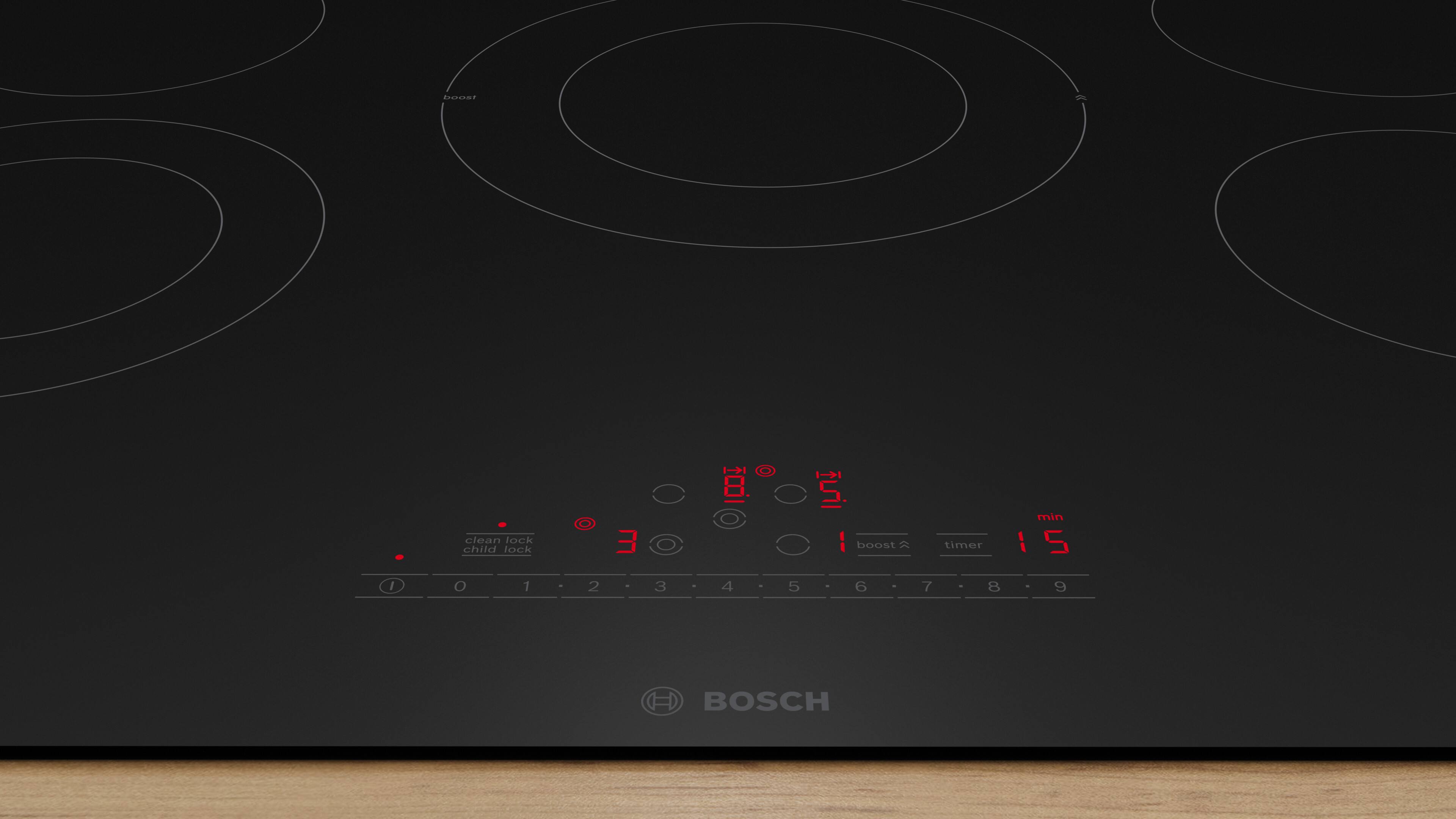 Erazsent clean lock child lock 3 O f00 S boost R timer I min S O I O 1 2 3 4 5 6 7 . 8 9 BOSCH
