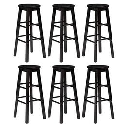 PJ Wood - Classic Round Seat 24 Inch Kitchen and Counter Stools, (6 Pack) - Black