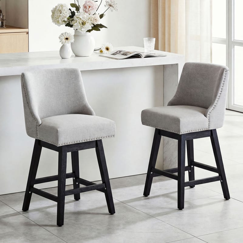 Dyonery - modern style kitchen countertop bar chair, 36-inch high bar, linen fabric, rotatable, two-piece，Grey - Gray