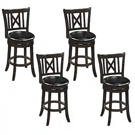 Gymax - Set of 4 Bar Stools 26'' Swivel Bar Chairs w/ Footrest Hollowed Backrest - Brown